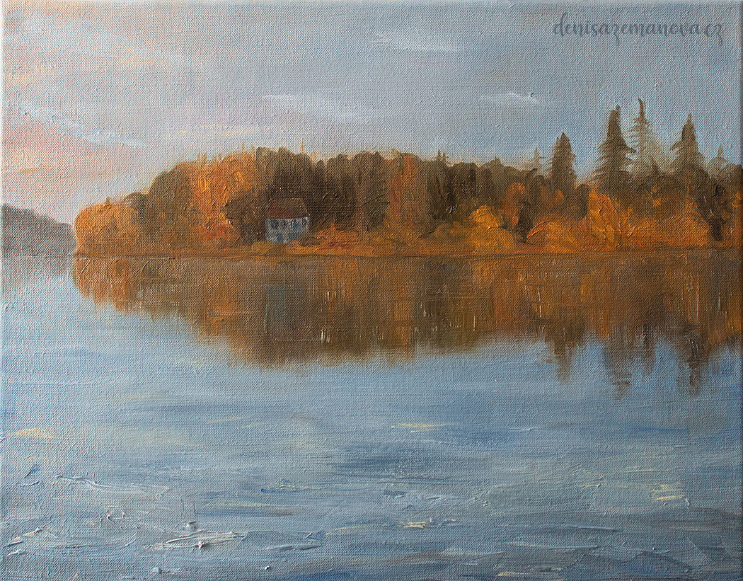 Autumn and a lake - oil on canvas, 50 x 40 cm / 19,7 x 15,8 in