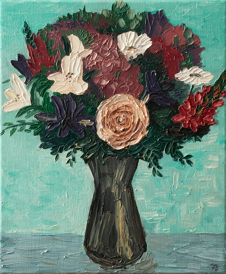 Flowers - oil on canvas, 25 x 30 cm / 9,9 x 11,8 in