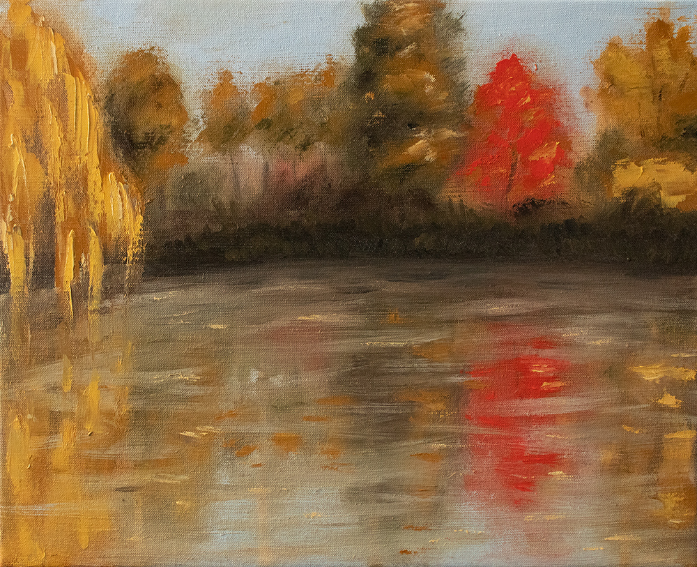 Autumn and a pond - oil on canvas, 50 x 40 cm / 19,7 x 15,8 in